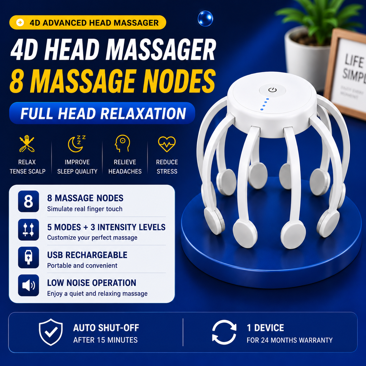 4D Smart Scalp Massager - Deep Relaxation & Stress Relief
